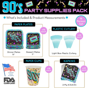 90s Party Supplies (116 Pieces for 16 Guests)