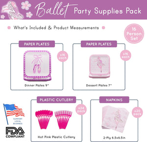 Ballet Party Supplies Packs (100 Pieces for 16 Guests)