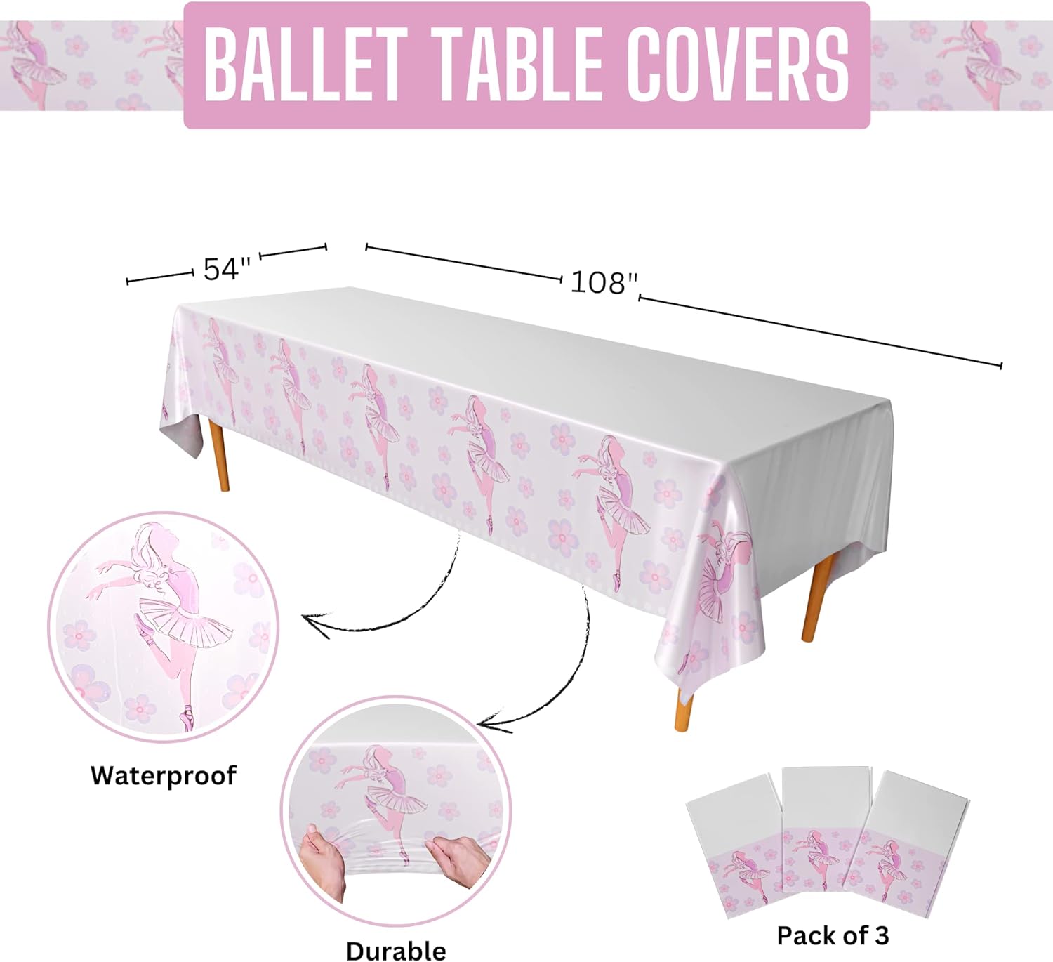 Ballet Plastic Table Covers (Pack of 3) - 54in x 108in XL
