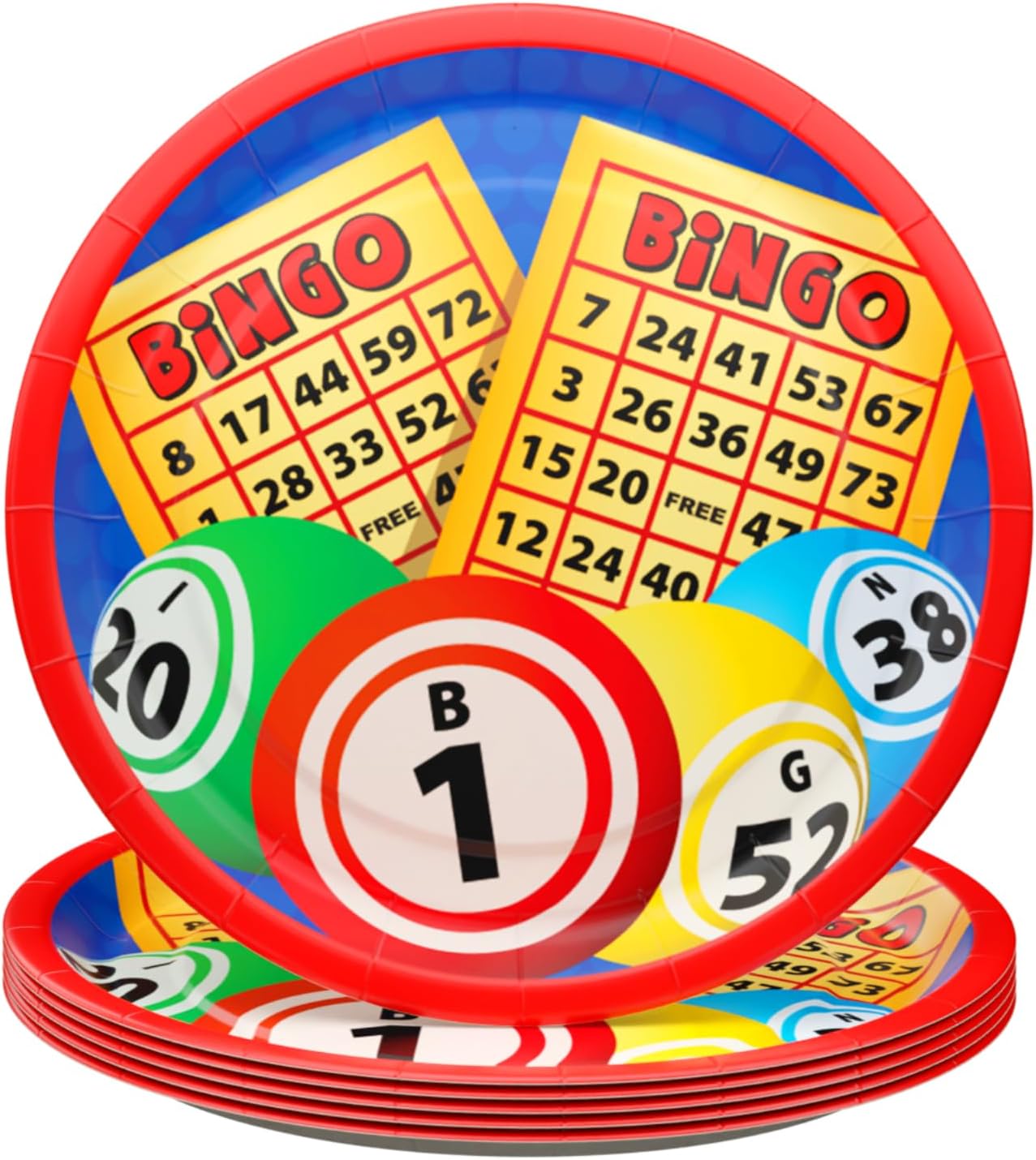 Bingo Dinner Plates with vibrant illustrations of bingo balls and cards, perfect for adding a playful and exciting touch to your table setting or bingo-themed events.