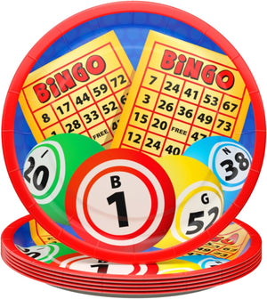 Bingo Dinner Plates with vibrant illustrations of bingo balls and cards, perfect for adding a playful and exciting touch to your table setting or bingo-themed events.
