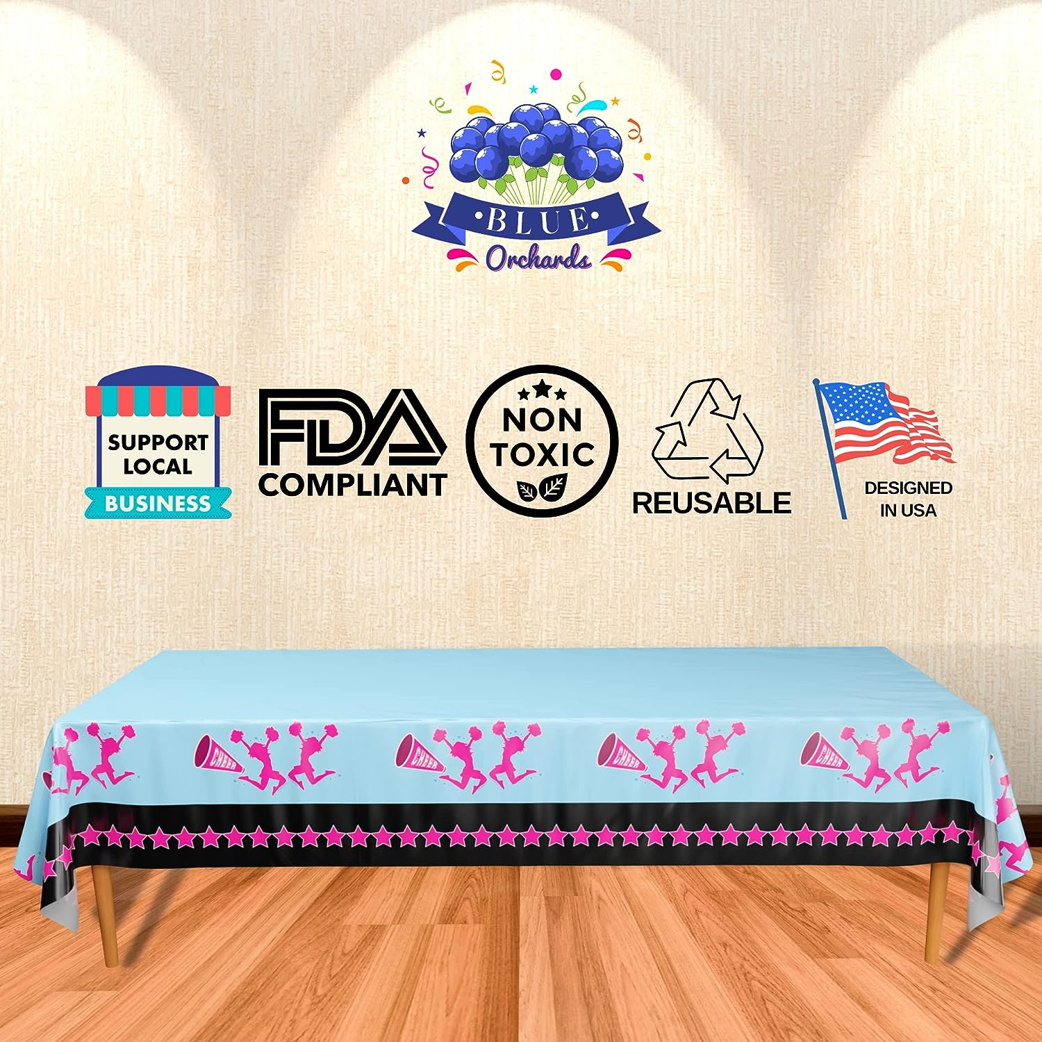 Cheerleading Table Covers - Support Local, FDA Compliant, Non Toxic, Reusable, Designed in USA