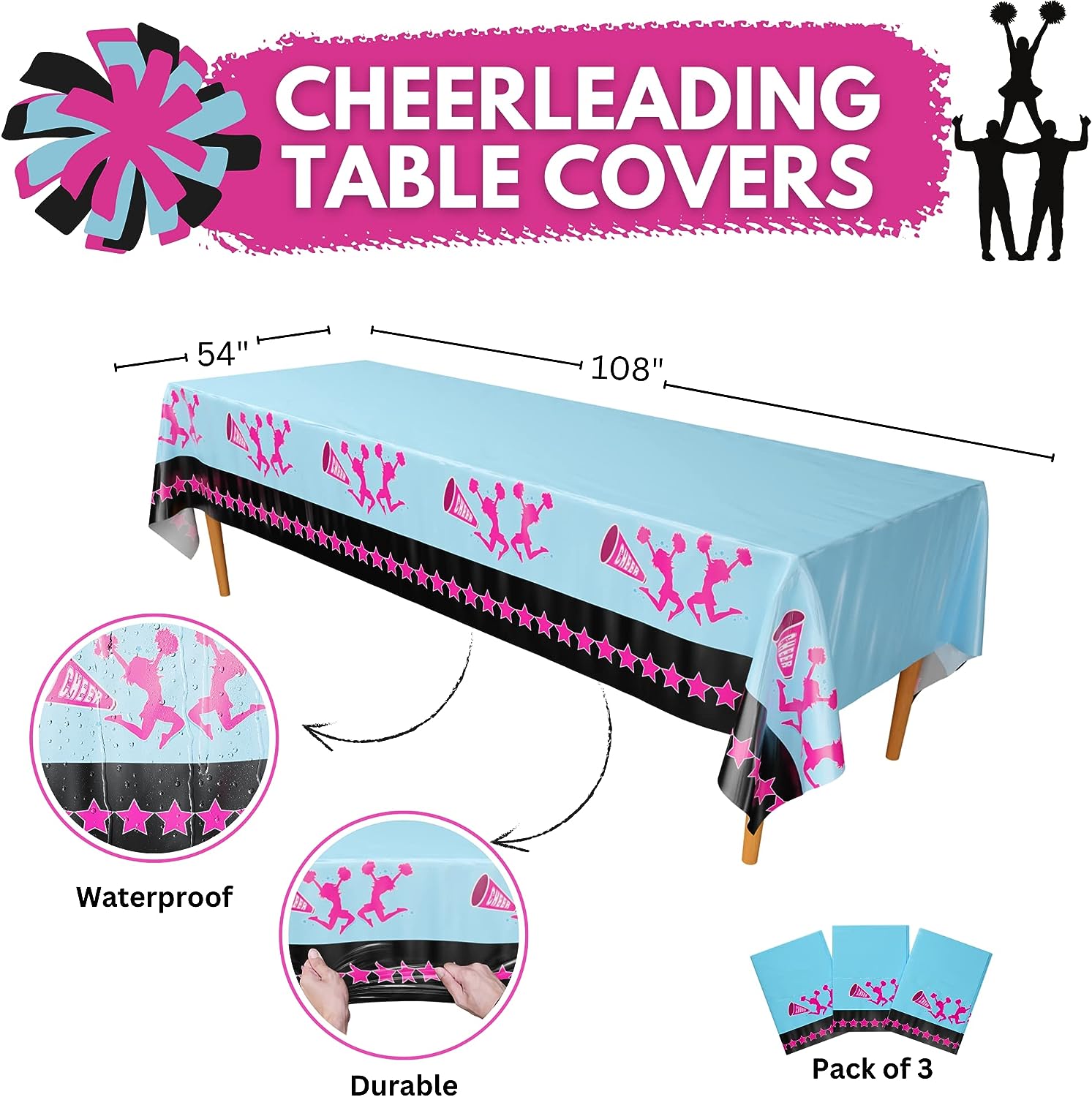 Cheerleading Table Covers - Waterproof, Durable, and Pack of 3