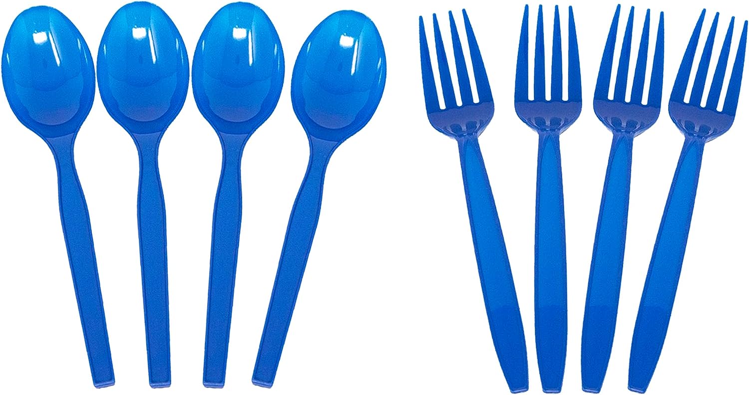 Blue Plastic Forks and Spoons to match brick themed parties