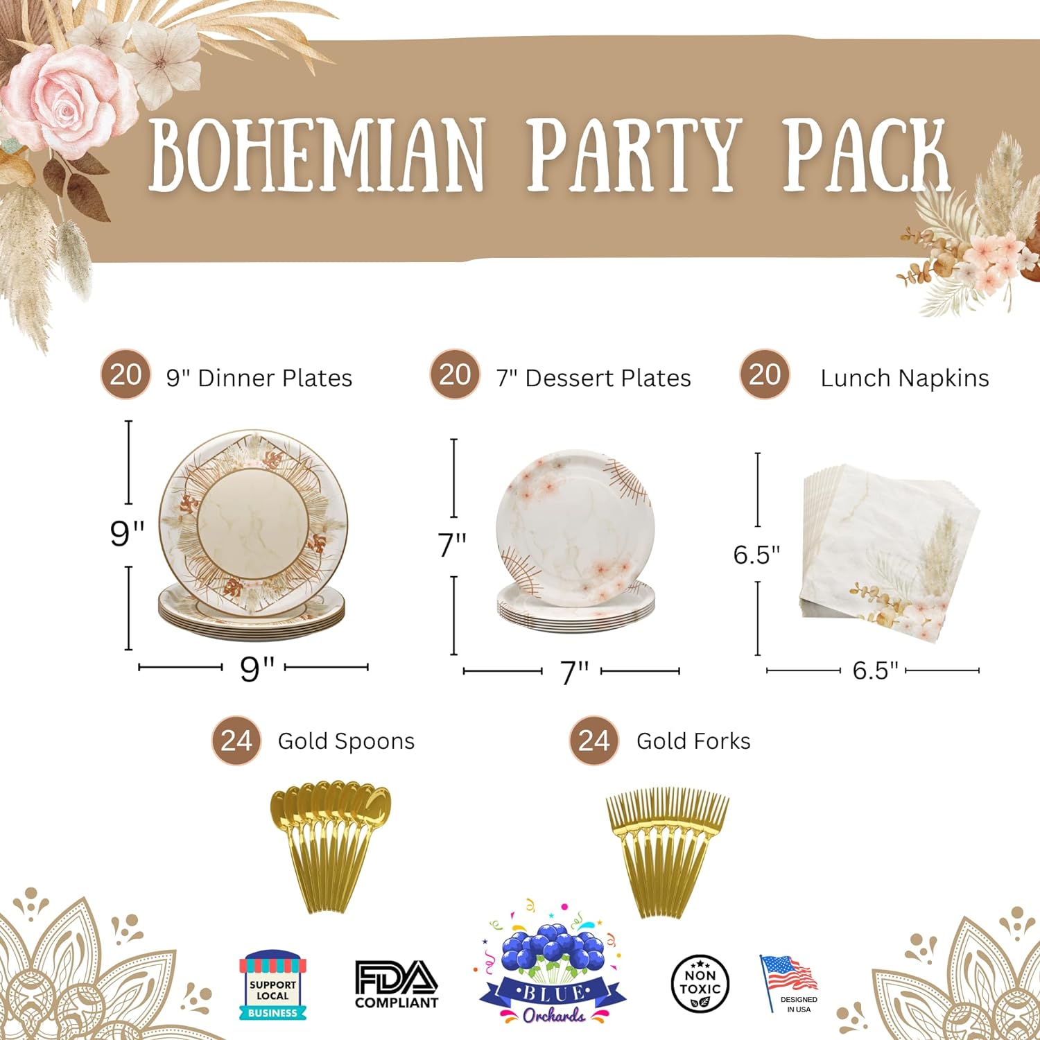 Bohemian Party Supplies (for 20 Guests)
