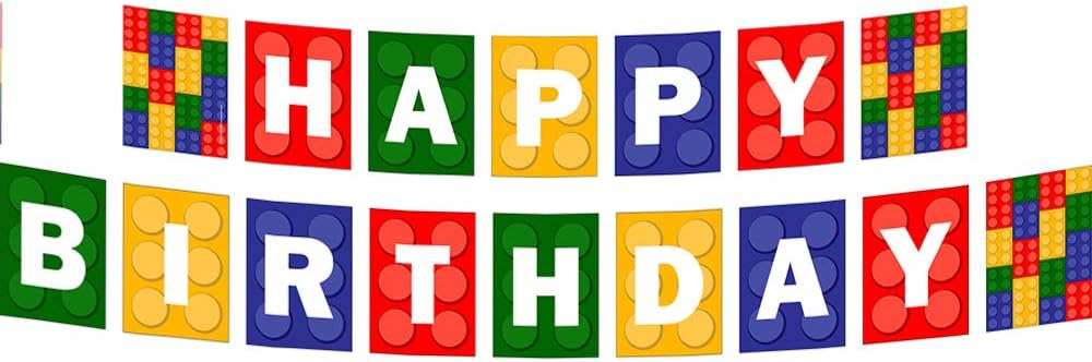 Brick Themed Happy Birthday Banner with brick-patterned design, perfect for a fun and adventurous birthday celebration with a building block theme.