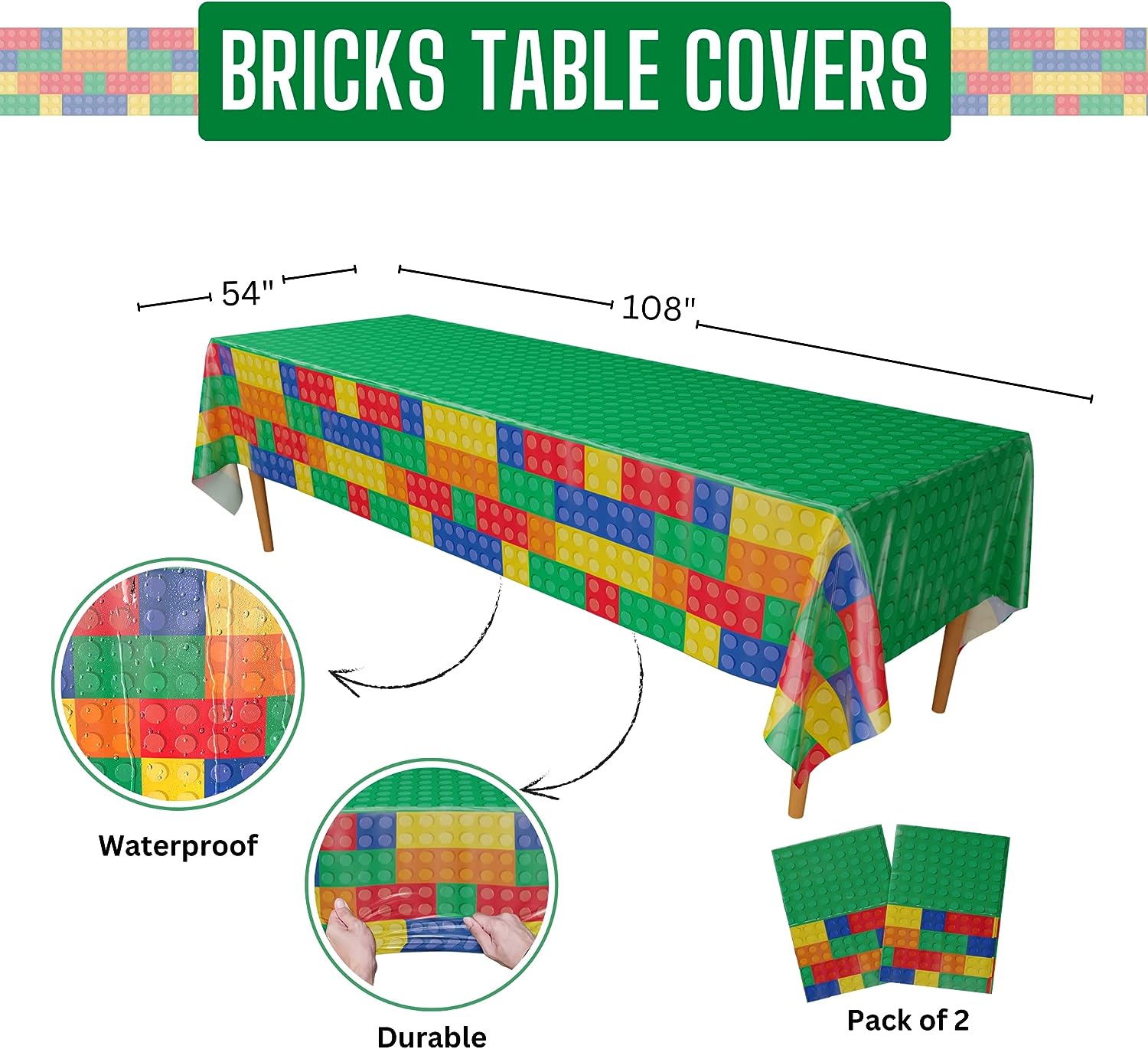 Brick Themed Table Covers with a brick-patterned design, adding a touch of building block fun to your party or event decorations.