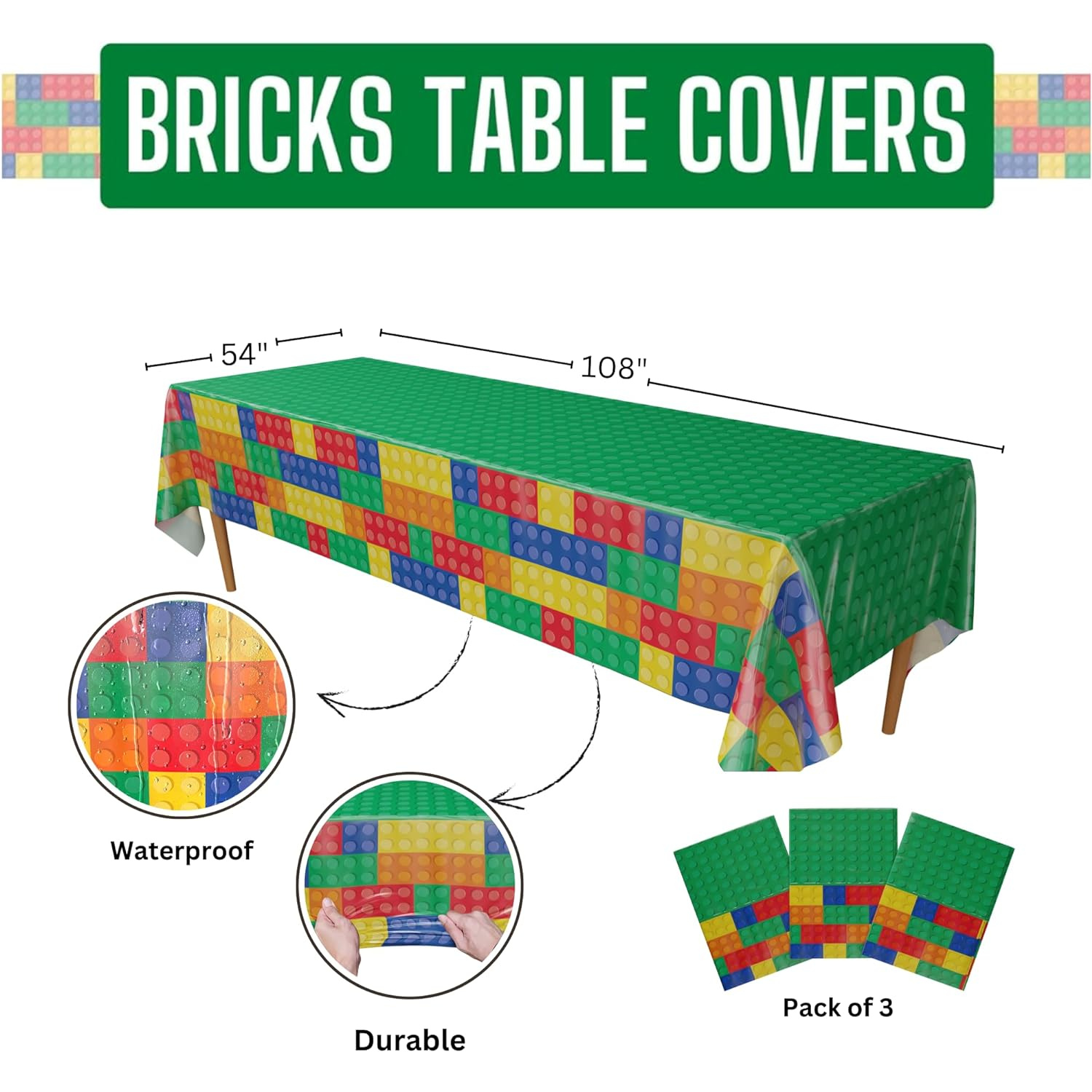Brick Table Covers (Pack of 3) - 54"x108" XL