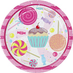 Candy Dessert Plates featuring colorful and sweet candy designs, perfect for adding a delightful touch to your table setting or candy-themed parties and events.