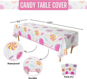 Candy Table Covers with a delightful and colorful candy design, perfect for adding a sweet and vibrant touch to your party decorations or candy-themed celebrations.
