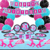 Contains (20) 9" Dinner Plates - (20) 7" Dessert Plates - (20) Lunch Napkins - 1 Happy Birthday Banner - (2) 108" x 54" Cheerleader Table Cover - (10) Pink Balloons - (10) Blue Balloons - (10) Black Balloons - (24) Hot Pink Spoons - (24) Hot Pink Forks - (40) Glue Dots.