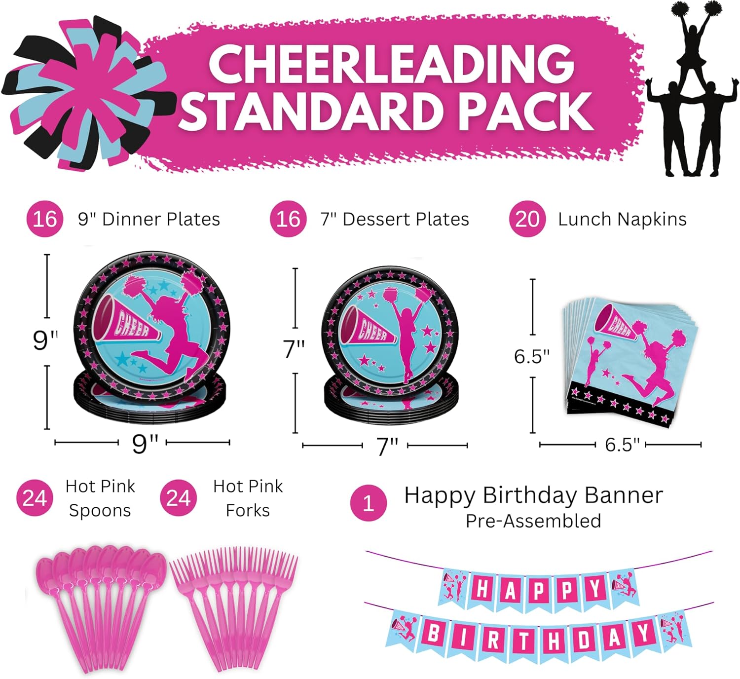 Cheerleading Party Supplies Packs (For 16 Guests)