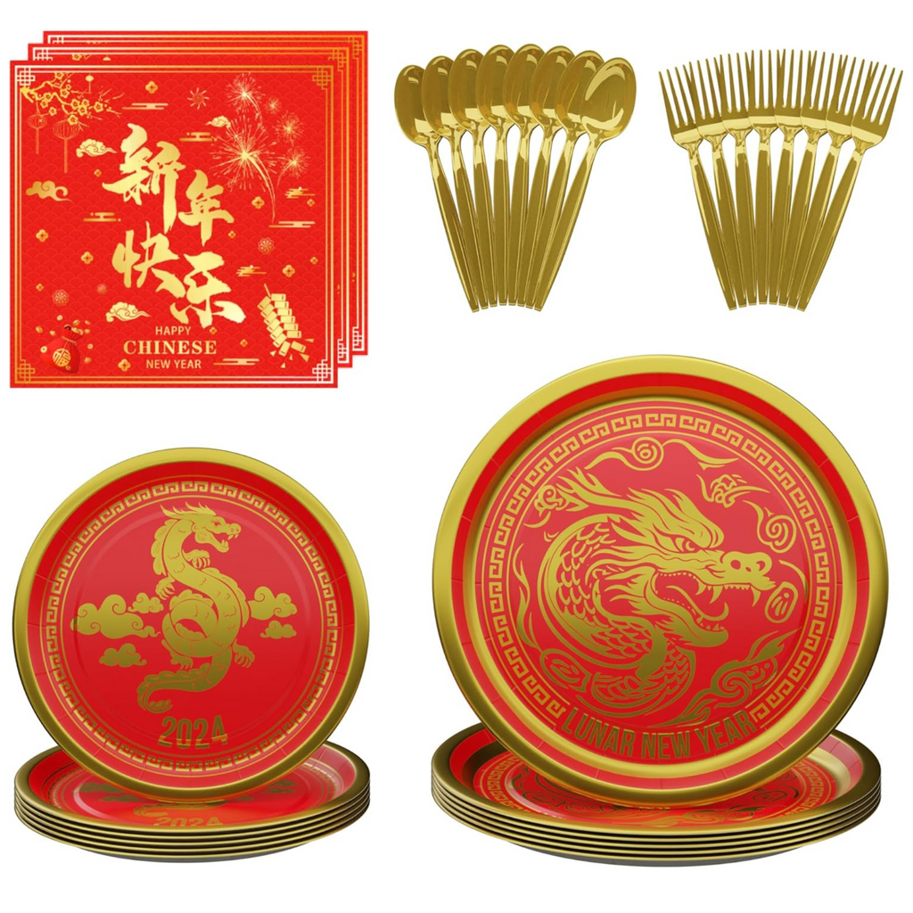 Chinese New Year (Dragon) Party Supplies Pack (108 Pieces for 20 Guests)