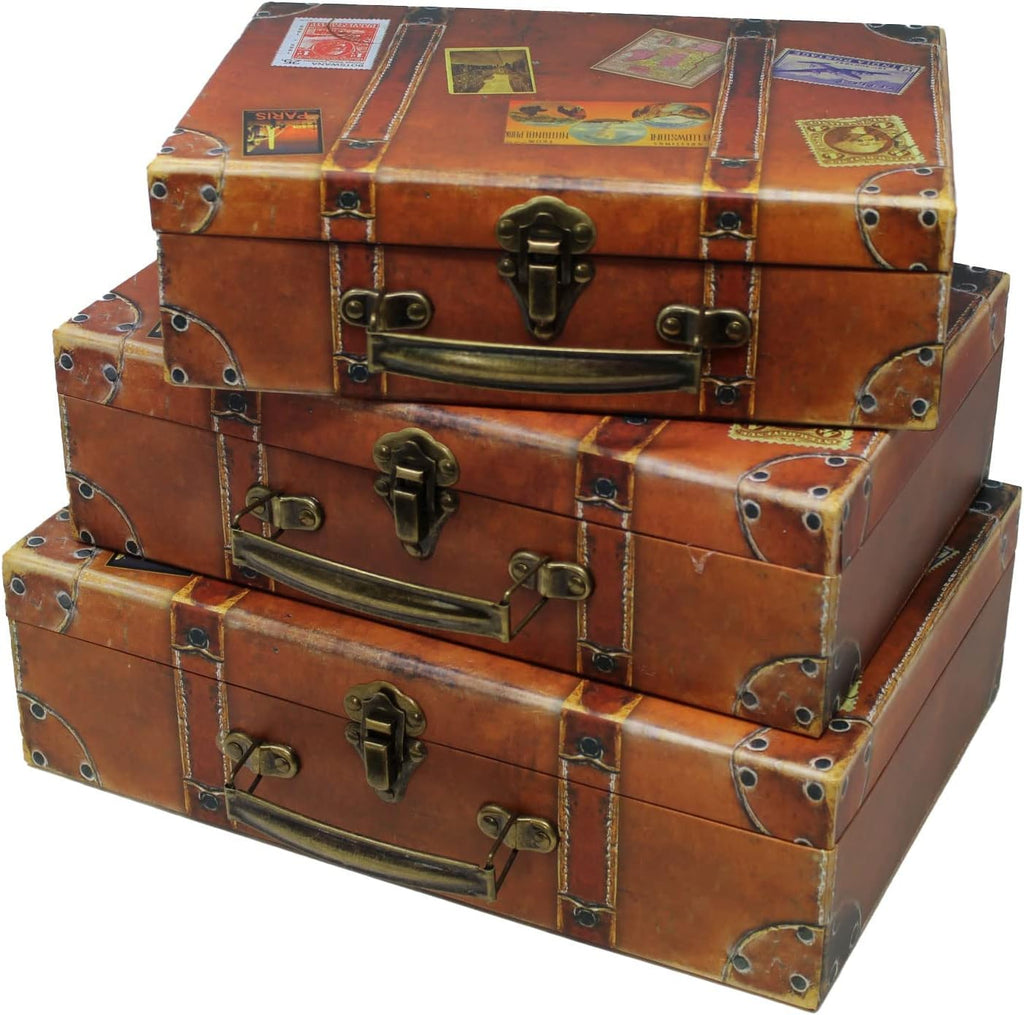 Decorative Travel Chest Paperboard Boxes (Set of 3)