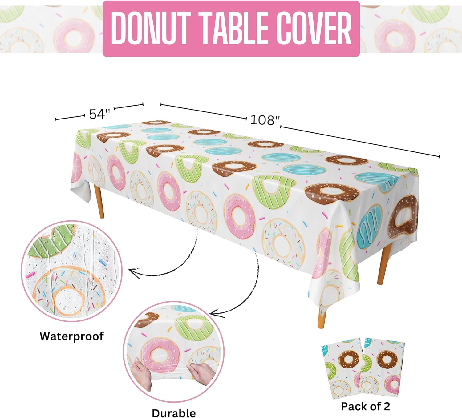 Donut Party Table Covers - 54in x 108in (2 Pack)