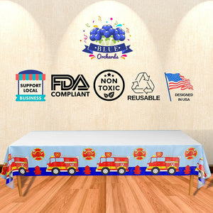Fire Truck Plastic Table Covers - Support Local Business, FDA Compliant, Non Toxic, Reusable, and Designed in USA