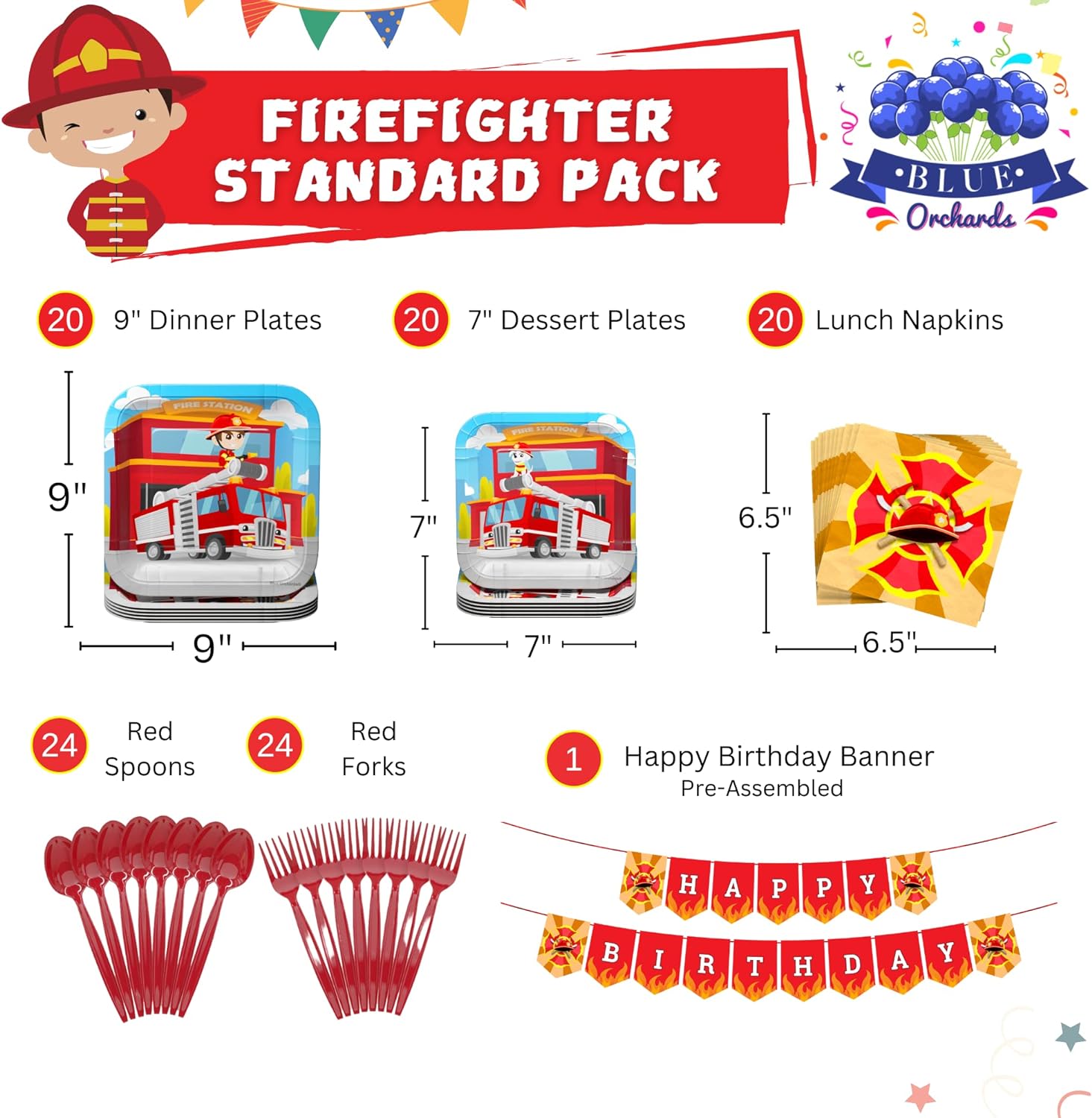 Fire Truck Party Supplies Packs (For 16 Guests)
