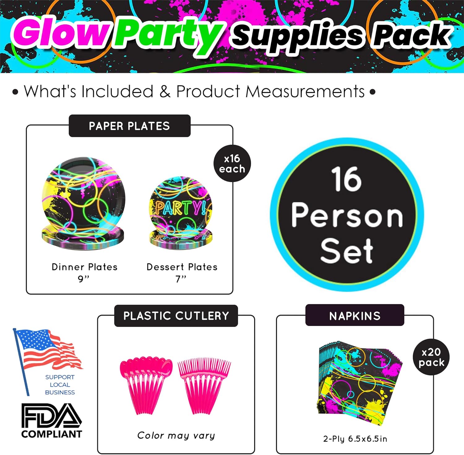 Brighten Your Celebration with Glow Party Supplies Packs - Neon Party  Essentials for 16 Guests – Blue Orchards