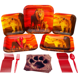 Lion Party Supplies Pack (100 Pieces for 16 Guests)