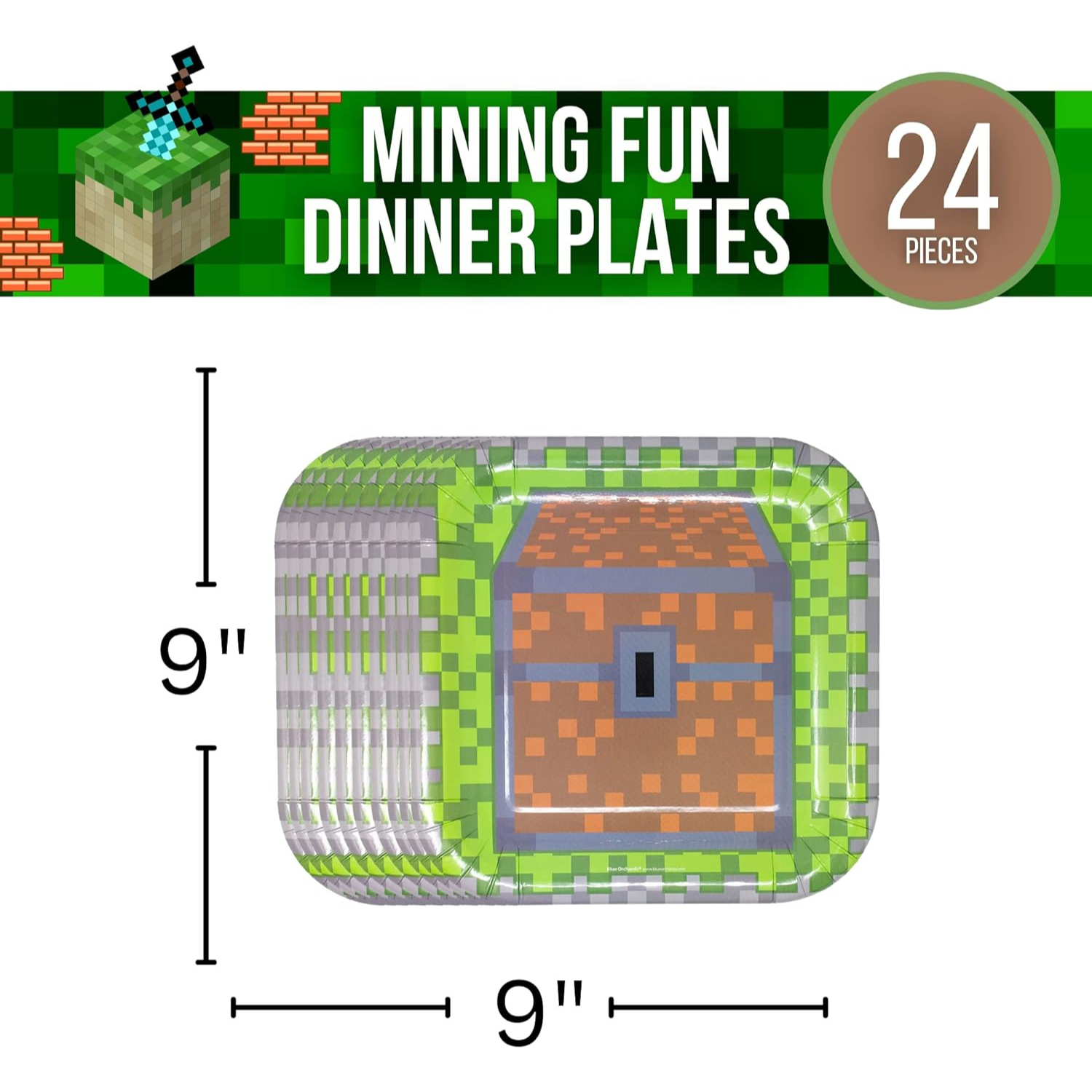 Mining Fun Square Dinner Plates (24 Pack)