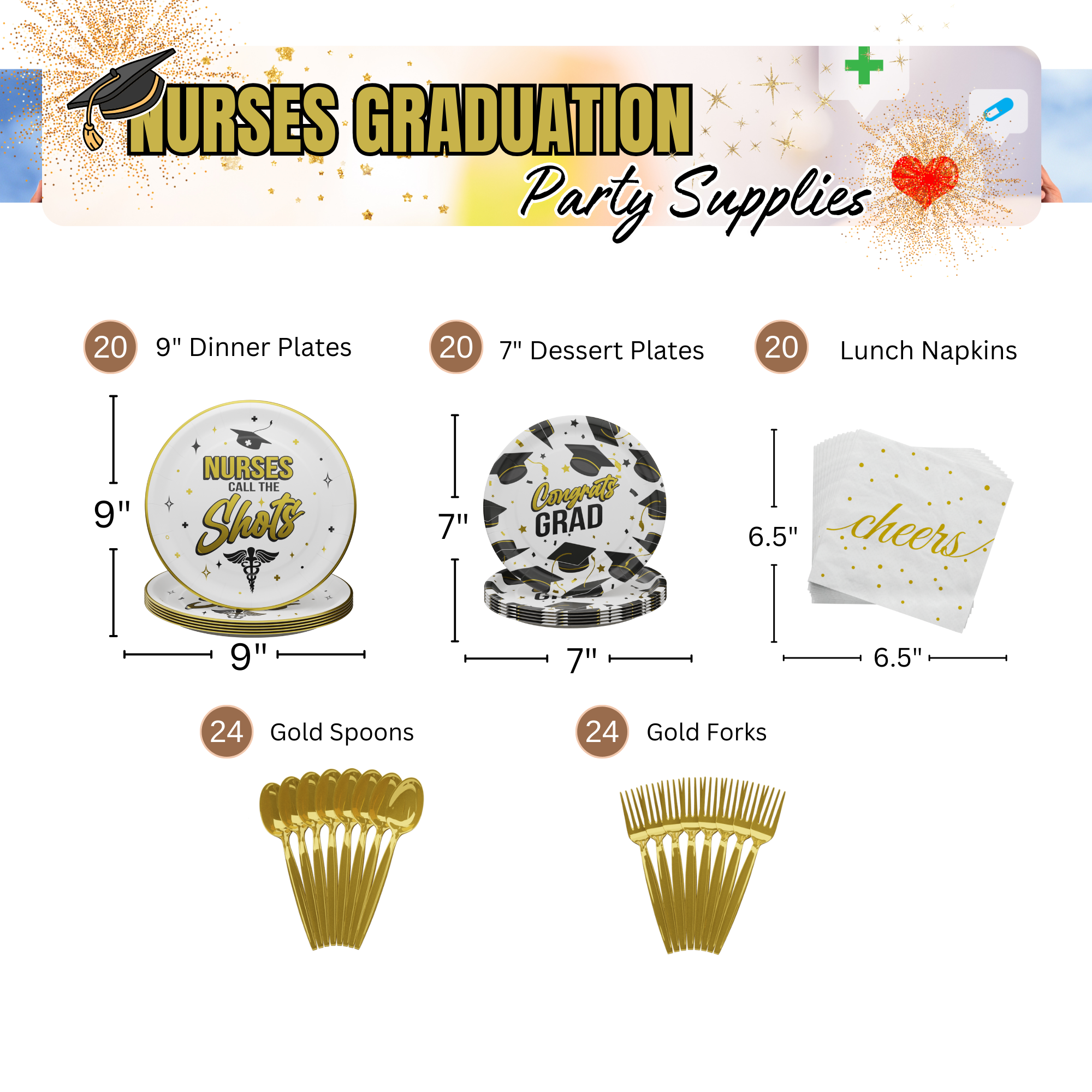 Nurses Graduation Party Supplies (108 Pieces for 20 Guests)