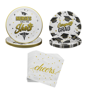 Nurses Graduation Plates and Napkins Pack (60 Pieces for 20 Guests)