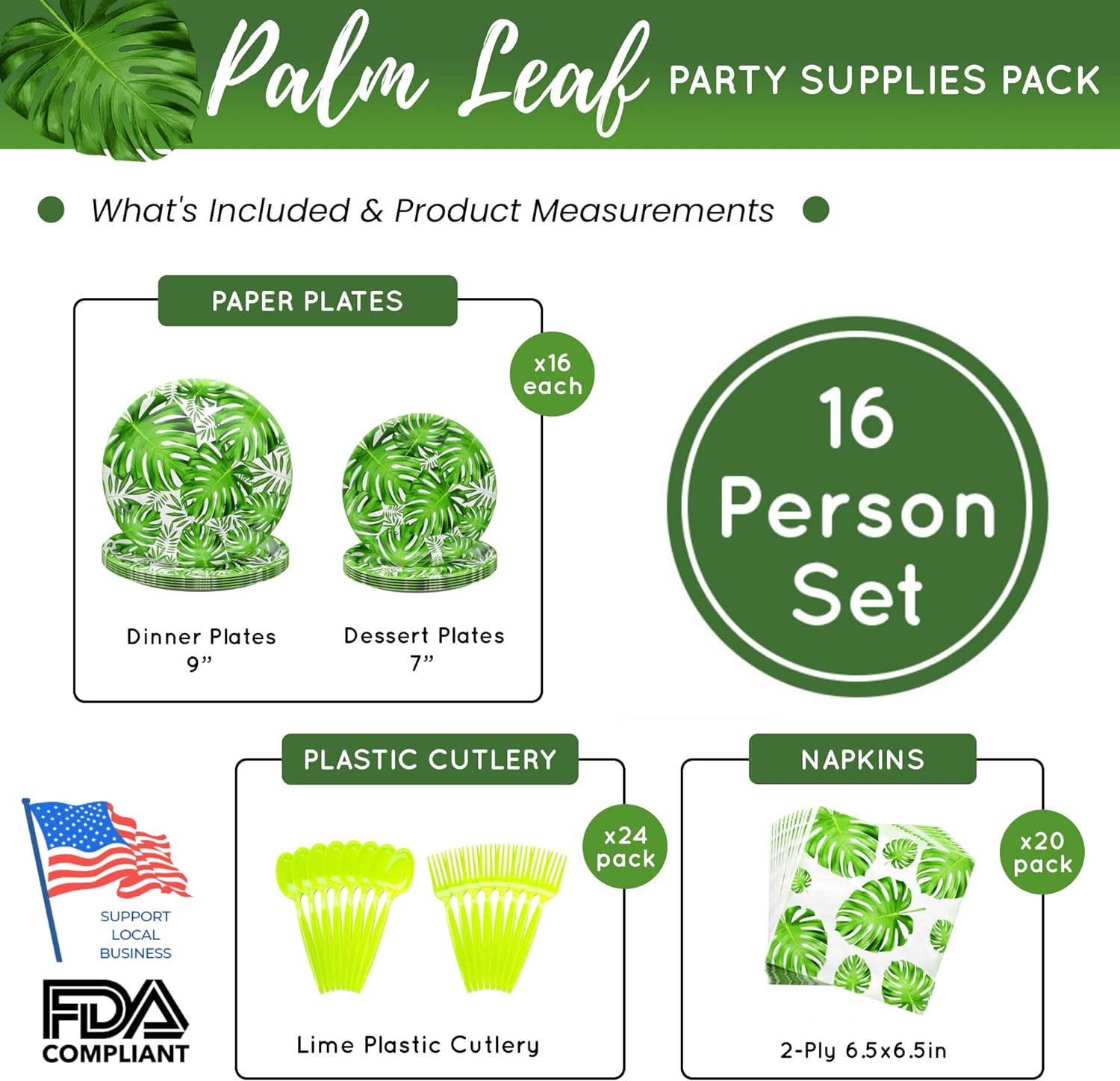 Palm Leaf Party Supplies Packs (For 16 Guests)