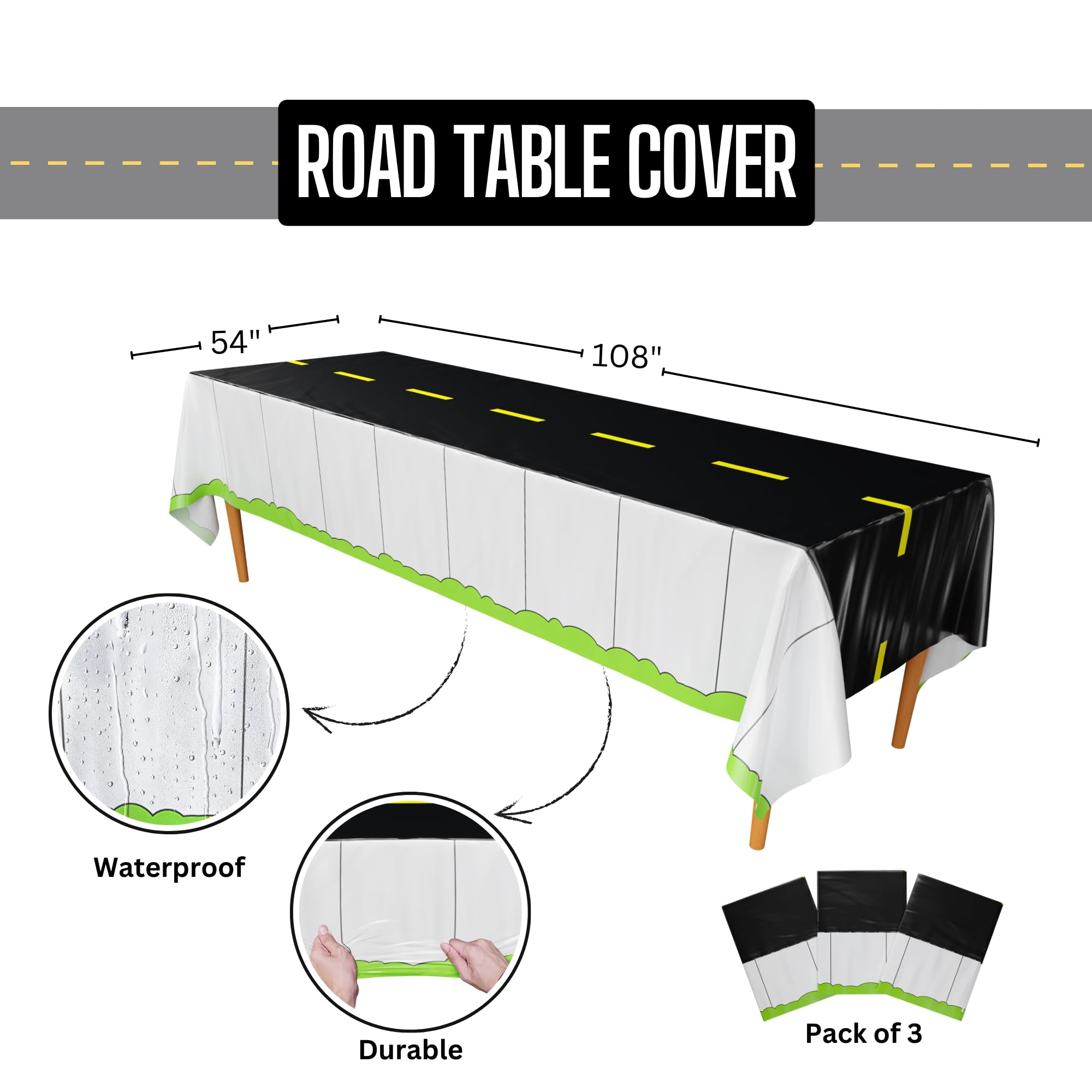 Road Tablecovers - 54in x 108in (3 Pack)