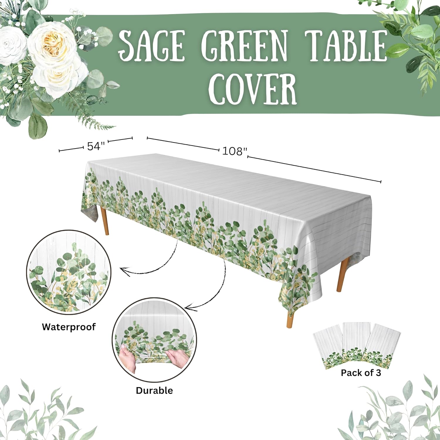 Sage Green Table Cover (Pack of 3) - 54"x108" XL