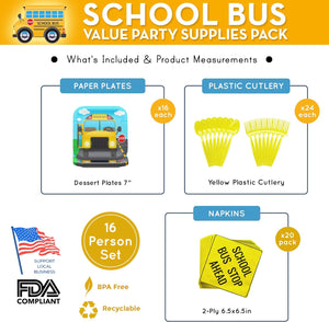 School Bus Value Party Supplies Packs (For 16 Guests)