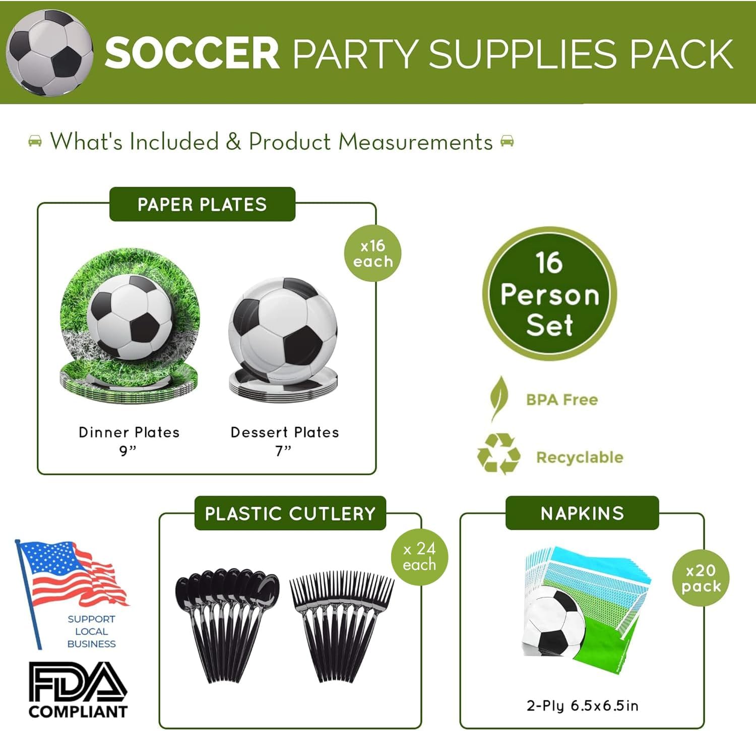 Soccer Party Supplies Supplies (For 16 Guests)