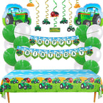ALL IN ONE TRACTOR PARTY DECORATIONS - Contains: Large Tractor Shape Mylar Balloons - Green Balloons - White Balloons - Large Tractor Print Plastic Table Covers - Tractor Print Happy Birthday Banner - Tractor Shape Double Printed Cutouts - Green Single Swirls - Yellow Single Swirls - Green Double Swirls - Yellow Double Swirls - Glue Dots.