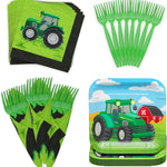 Tractor Value Pack - include 7-inch paper dessert plates, paper lunch napkins and green plastic forks.