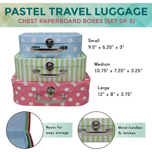 Pastel Luggage Chest Paperboard Boxes (Set of 3)