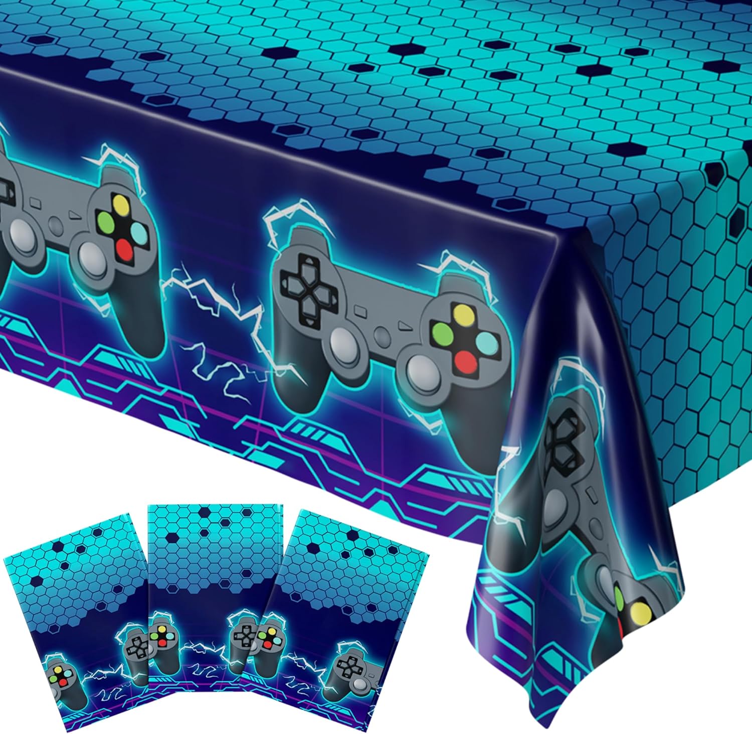 Video Game Table Cover (Neon Blue) - Pack of 3-54"x108" XL