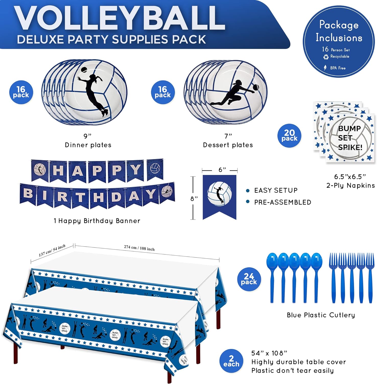 Volleyball Deluxe Party Packs (For 16 Guests)