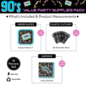 90s Party Value Party Supplies Packs (For 16 Guests)